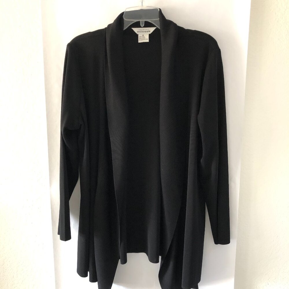 Misook Women's Black Cardigan Size M Medium Open front Shawl Neck Oversized knit